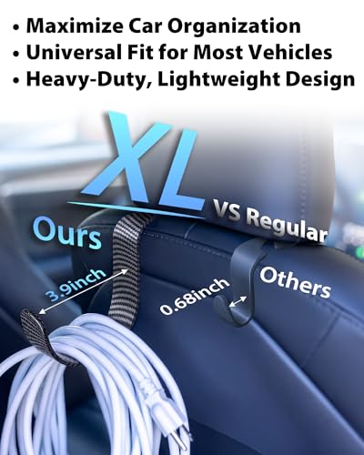 Image of XL Hard Hat Holder for Truck, Carbon Fiber Style Headrest Hooks, 2PK