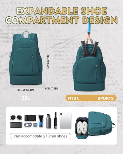 Image of Gym Backpack for Women Men, Lightweight Gym Bag with Shoe Compartment, Waterproof Sports Backpack with Wet Pocket, Peacock Blue