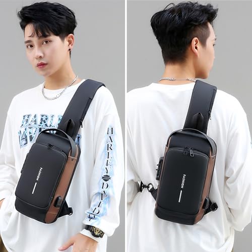 Sling Bag for Men Anti-theft USB Crossbody Shoulder Backpack Purse Waterproof PU Leather Chest Bag Travel Daily Use2