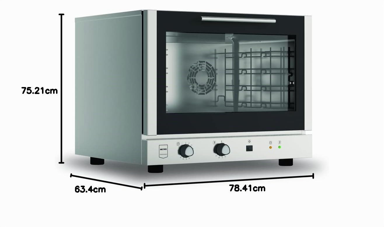 Metro Professional Horno Sobremesa de Convección GCO3400, 3.65 kW, Temperatura hasta 250ºC en 15 mn, Temporizador 120 Minutos, 4 rejillas aptas para GN1/1(60 x 40cm), 2 ventiladores, plata