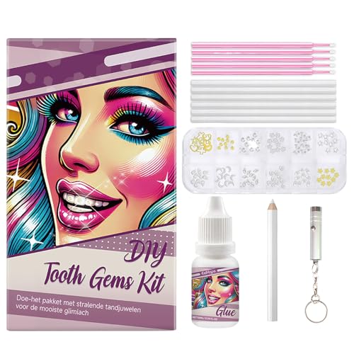 exatta Zahnschmuck Set, 136 -teiliges DIY Zahnstein Schmuck Set, Tooth Gem Kit, Zahn Edelstein Set, Entfesseln Sie Ihr funkelndes Lächeln für Partys, Cosplay