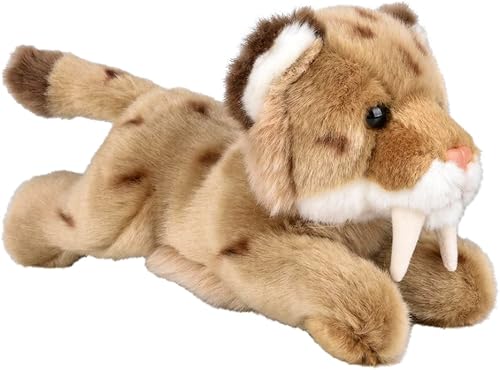 Miniatura 2 de Forest & Twelfth Animal de peluche acostado, realista de 9.5 pulgadas, suave juguete de peluche de tigre de diente de sable para abrazar, hora de