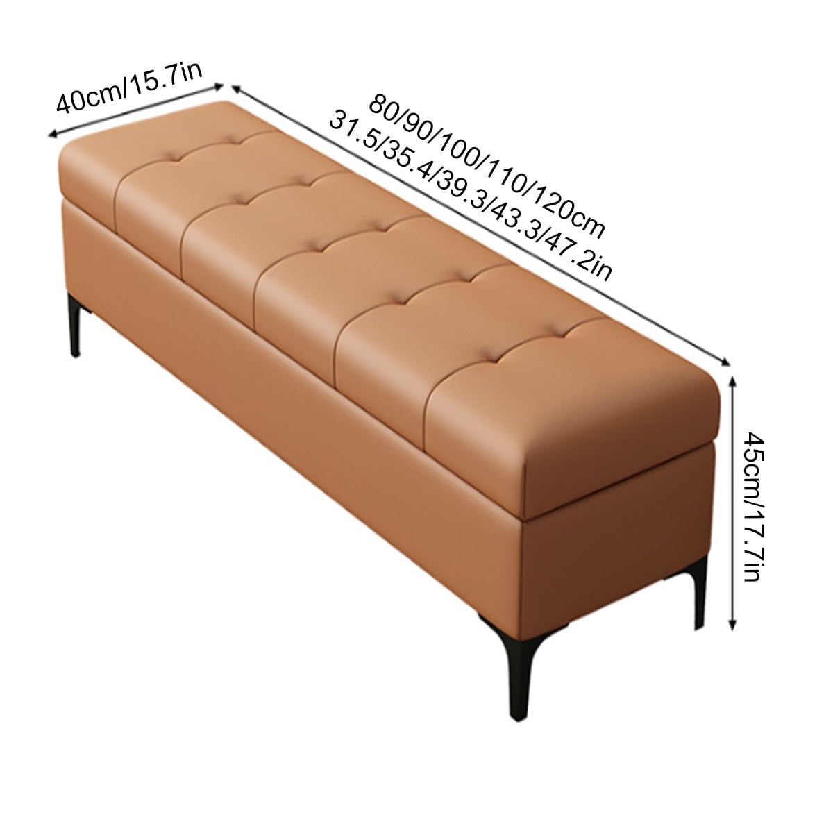 Slish Sto Bank aus Leder, gepolstert, 80 cm, Ottomane, Fußstütze für Schlafzimmer und Eingangsbereich, Schuhregal mit Stahlbeinen und getuftetem Design, Schwarz