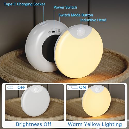 Image of Motion Sensor Night Light,LED Rechargeable Indoor Night Lights,Magnetic Cabinet Light Closet Light for Kitchen Bedroom Bathroom Stairs 6 Pack (Warm Lamp)