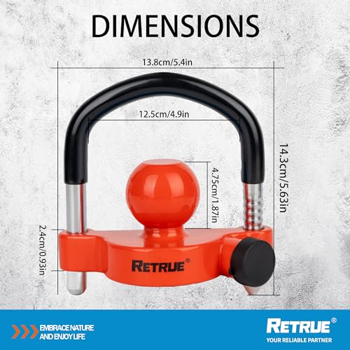 Image of RETRUE Universal Trailer Ball Lock Hitch Coupler Locks Fits 1-7 /8 Inch, 2 Inch, 2-5 /16 Inch Couplers Adjustable Security with Weatherproof Cover and Cap, Red