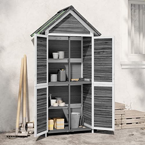 Armario para exteriores, cobertizo gris 89 x 52,5 x 175 cm, madera maciza de pino para herramientas de jardín