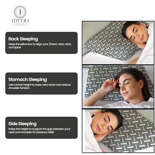 Image of Cervical Neck Pillow, Ergonomic Contour Memory Foam for Sleeping, 220 GSM Jacquard Weave Cover, 55x38x10 cm, Gray Geometric Pattern, Support for Stiff Shoulder and Snoring Relief