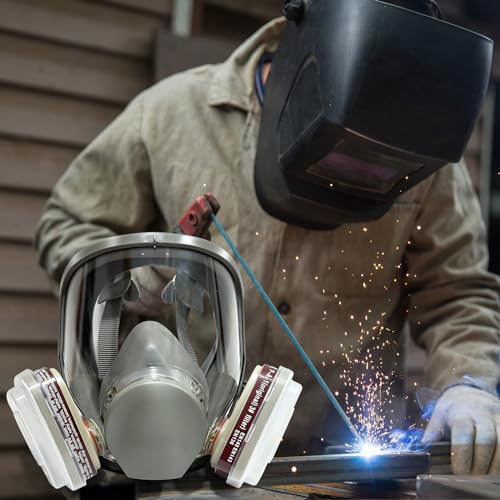 Vollgesichtige Atemschutzmaske, 6800 Wiederverwendbare Atemschutzmaske mit Filtern, Staubmaske Anti-Nebel gegen organische Dämpfe Gase für Spray Farbe Chemikalien Epoxidharz Schweißen Schleifen