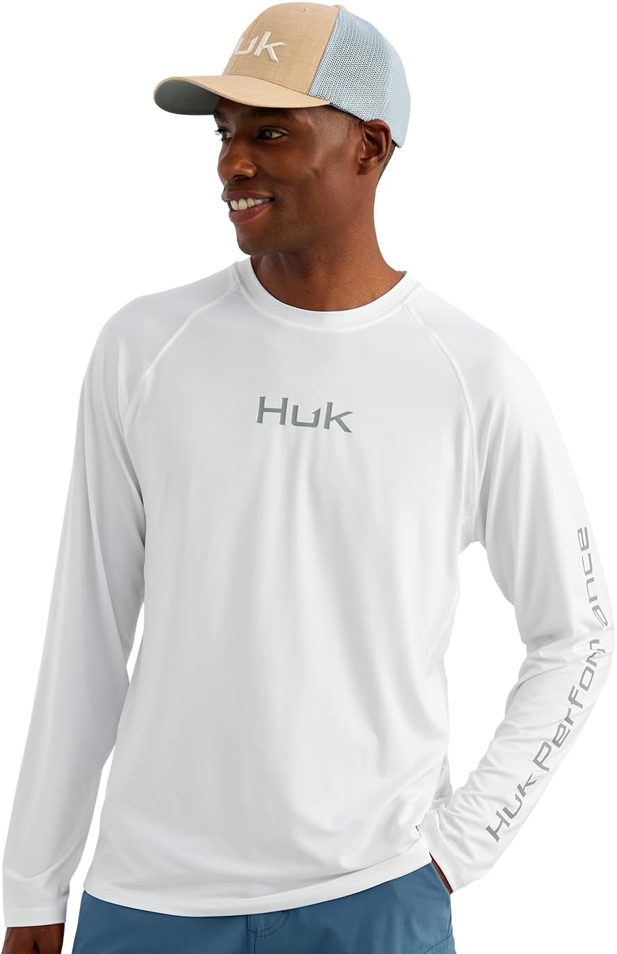 HUK Men's Airweight Crew, UPF 30+ Lightweight Performance Fishing Shirt with Recycled Polyester and Raglan Sleeves