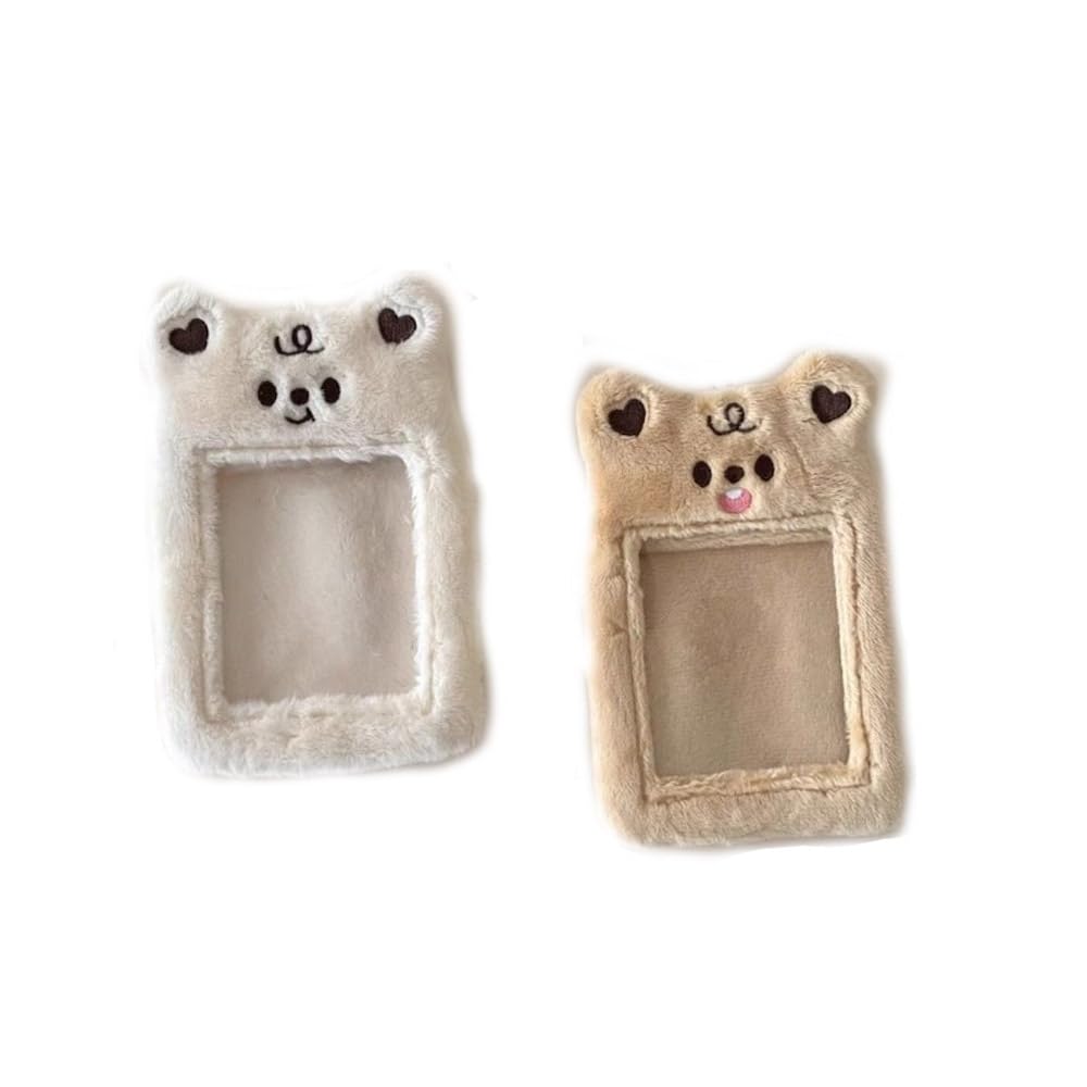 zaoalife 2PCS Plush Photocard Holder with Keychain,Cartoon Bear Photo Sleeve ID Bank Credit Card Holder,Kpop Photo Card Holder