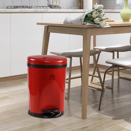Caneca de basura redonda 2.6 galones con pedal y tapa roja miniatura 6