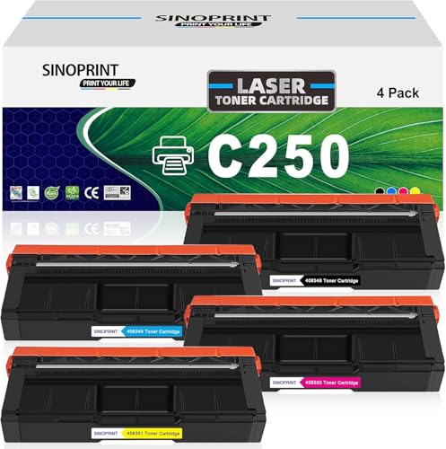 SINOPRINT Toner Cartridge Replacement for Ricoh C250 407539 407540 407541 407542 Compatible with Ricoh Aficio SP C261DNw /261SFNw /250DN/250SF (4Packs-1Black 1Cyan 1Magenta 1Yellow)