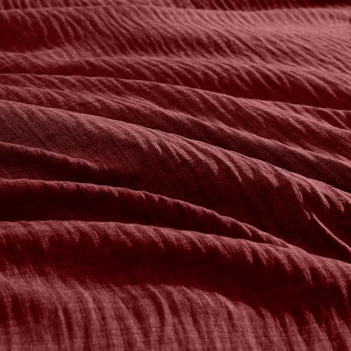 Geniospin Full Comforter Set - 7 Pieces Comforter Full Size, Solid Bedding Set for All Season, Dark Red Textured Bed in a Bag with Sheets — view 5