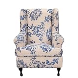 CRFATOP 2 Piece Stretch Wingback Chair Cover Printed Wing Chair Slipcovers Spandex Fabric Wingback Armchair Covers with Elastic Bottom for Living Room Bedroom Wingback Chair,C14