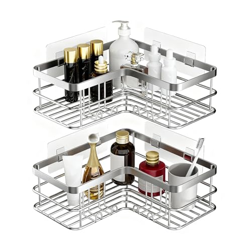 Yazoni Duschablage Ohne Bohren 2 Stück - Duschregal Ecke mit Haken,...