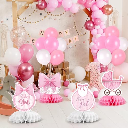 Image of 6 Set Pink Baby Shower Decorations Pink Balloon Centerpiece for Tables with Balloons Stand Kit for Baby Girl Princess Birthday Wedding Bridal Shower Graduation Mother's Day Party Decorations