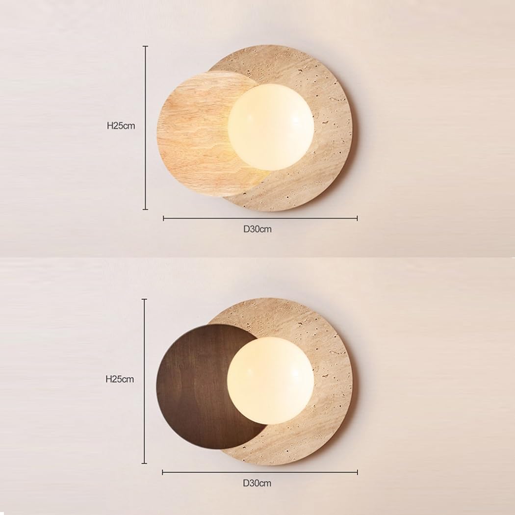 Gelbem Travertin Wandlampe Kreative Wabi-Sabi Wandleuchte Vintage Holz Lampe Innen Wandbeleuchtung Für Schlafzimmer Wohnzimmer Esszimmer Eingang Korridor Cafe Flur Nachttischlampe(Braun)