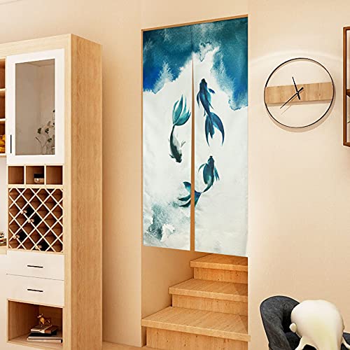LIGICKY Chinese Ink Style Japanese Noren Doorway Curtain Thicken Koi Fish Printed Asian Window Treatment Hanging Door Tapestry for Sushi Kitchen Home Decoration 85 x 150 cm - Image 3