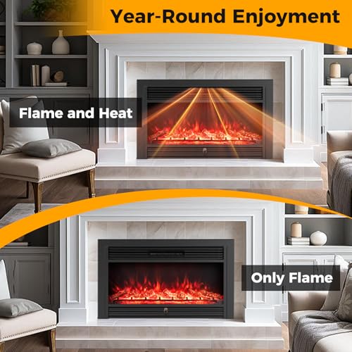 TANGZON Recessed Electric Fireplace, Wall Mounted Freestanding Fire Heater with Flame Colors, Brightness, Remote Control & Thermostat - Image 8