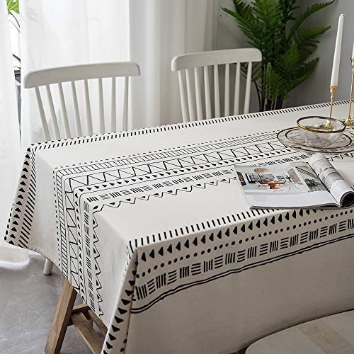 Lahome Boho Style Geometric Tablecloth - Cotton Linen Table Cover Kitchen Dining Room Restaurant Party Decoration (Cream, Rectangle - 55" x 102")