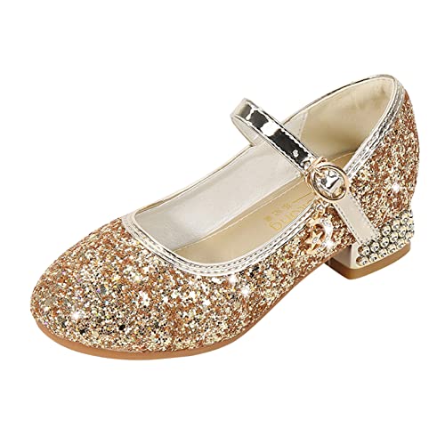 Girls Dress Pumps Glitter Sequins Princess Low Heels Mary-Jane Party Dance Shoes Rhinestone Sandals (Toddler/Little Kid/Big Kid) (Gold, 3 Years)