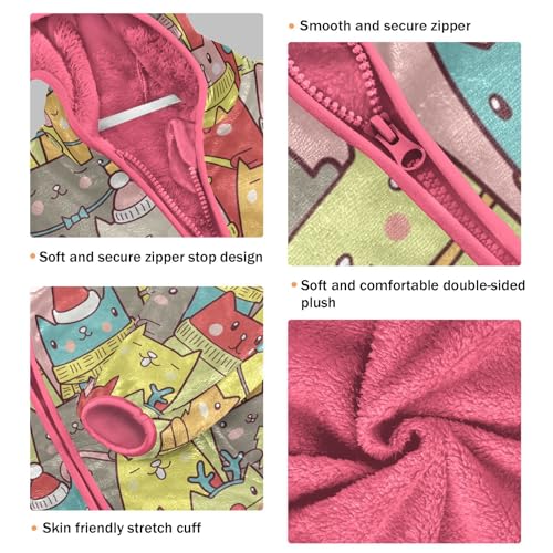 OTVEE Colorful Christmas Cats Seamless Kids Hoodie Jacket Fall Spring Full Zip Warm Outwear Coat3