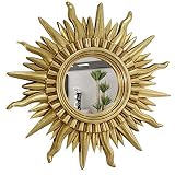 zenggp Duże lustro ścienne słonecznik złoty liść słońce burst lustro Midcen Tury okrągłe lustro przedpokój szkło lustro antyczny wystrój, złoty 61 cm