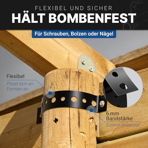 GARSIDURO® Montagelochband kunststoffummantelt [19mm x 10m] | Profi Lochband Metall schwarz zur Befestigung von Kabeln, Leitungen und Rohren | Flexibles Montageband Stahl Kunststoff Nagelband