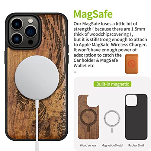 Coque iPhone 14 Pro Max gravée en bois de noyer Magsafe - 5