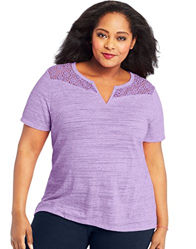 Just My Size Women's Plus Size Short Sleeve Lace Peasant Top, tourmaline, 2x