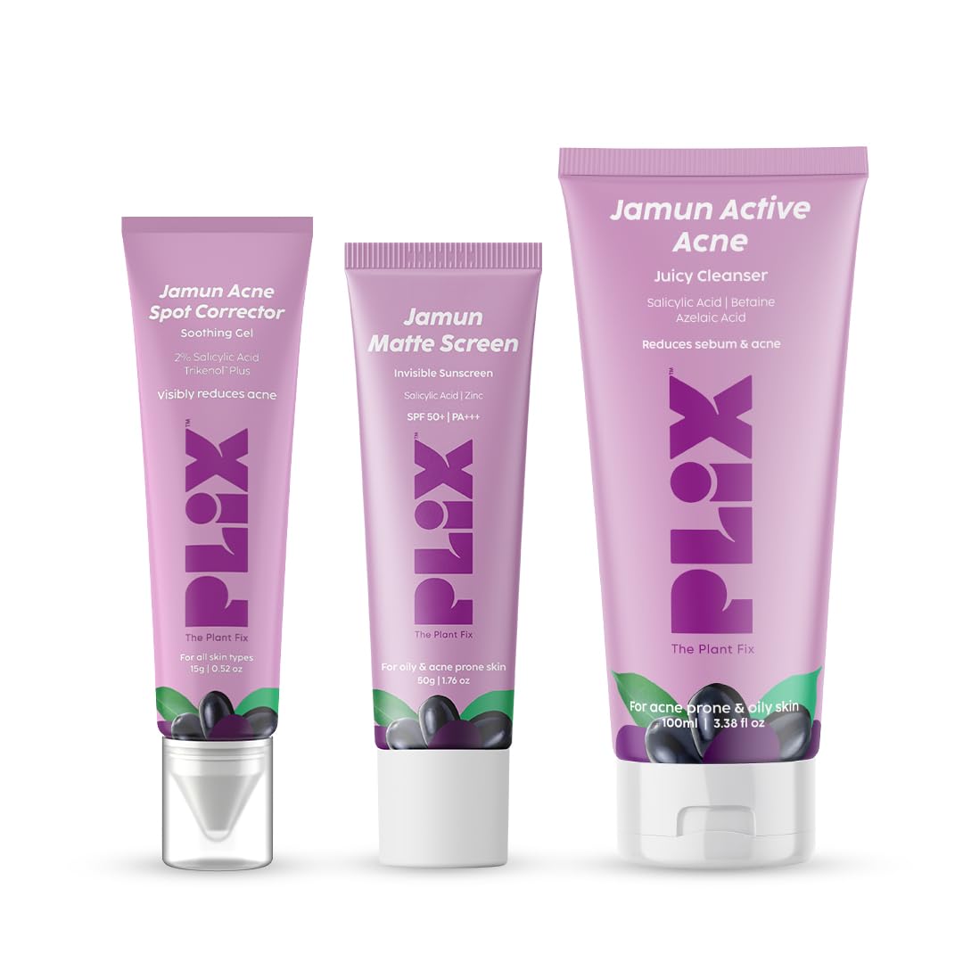 PLIX - THE PLANT FIX Jamun Acne Control Regime with Salicylic Acid | Get Spot Corrector Gel, Juicy Cleanser & Invisible Sunscreen | SPF 50 | Prevents Acne, Exfoliates & Moisturizes Skin | Men & Women