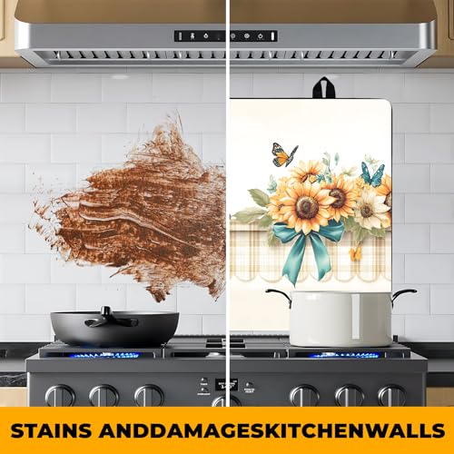 Image of Stove Top Cover Retro Flower Gas Stove Top Cover for Home Decoration Kitchen Pad Non-Stick Washable Cooktop Covers Countertop Protector Keep Stove Clean 28 inchx20 inch (Sunflower)