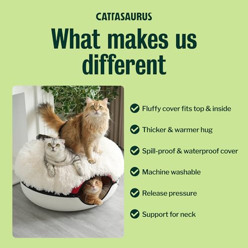 Image of Cattasaurus Peekaboo Cat Cave for Multiple & Large Cats Up to 30-45 Lbs, Fluffy Cat Beds & Furniture, Scratch Detachable & Washable Tunnel Bed, Comfy Donut Bed (Ruby Snowball, Large (Calming))