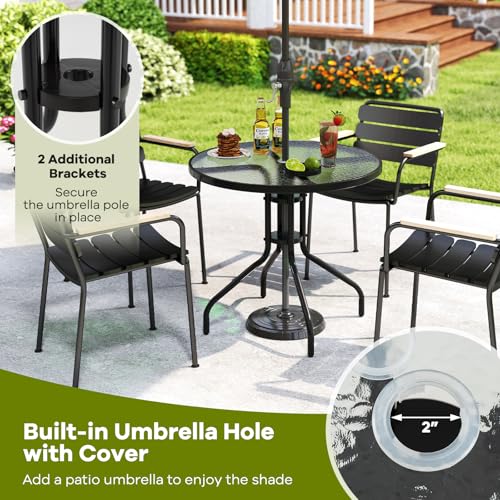 Image of Giantex 31.5 inch Outdoor Bistro Table, Patio Round Dining Table w /Tempered Glass Tabletop & 2 inch Umbrella Hole, Heavy-Duty Metal Frame for Garden Yard Poolside Porch (31.5 inchx31.5 inchx28.5 inch)