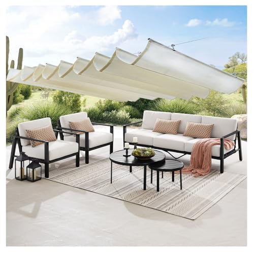 Retractable U-Shaped Wave Canopy Pergola Cover, Outdoor Awning Sunshade for Patio, Porch, Deck & Backyard, White, (W2.5*L6m/W8.20*L19.68ft)