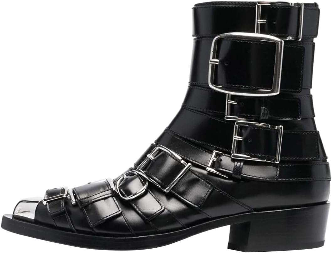 FSJ Women Classic Metal Pointed Toe Buckles Ankle Boots Side Zipper Block Low Heel Ladies Stylish Street Walking Daily Shoes Size 4-16 US