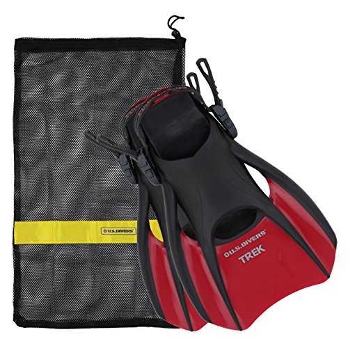 US Divers Trek Travel Fin with Mesh Carrying Bag, Red, Medium
