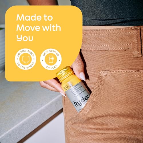 Image of Ryde: Focus Shot | Orange Flavor | L-Theanine & Ginseng | Green Tea Caffeine | Vitamins B2 & B7 | 0 Calories, 0 Sugar | 2 FL OZ Shots | Supports Focus* (8 Pack)