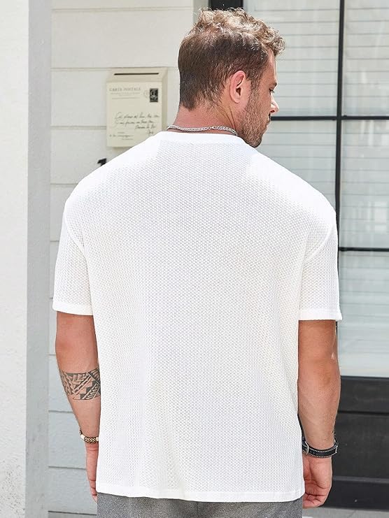 Image of Men Solid Waffle Round Neck Oversized /Dropshoulder |Baggy| Summer T Shirt for Ment Shirt