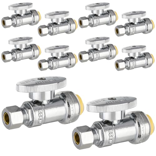 10-PCs HeSun Push-Fit Straight Stop Valve, 1/2