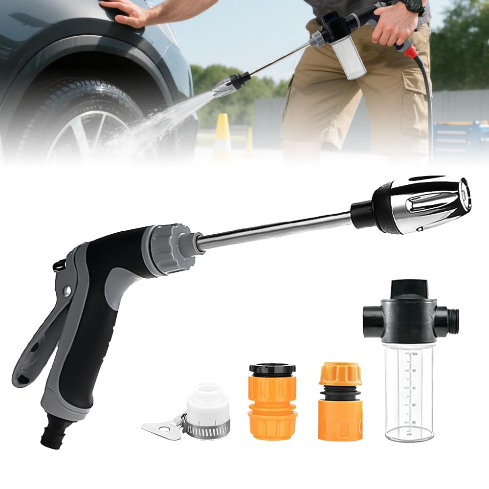KQWVZ WaterBlitz Pressure Washer, Water Blitz Pressure Washer with 3 Metal Connector & Foam Jug, WaterBlitz High-Pressure Nozzle, High Pressure Washer Gun for Garden, Car, Pet Shower and Deck