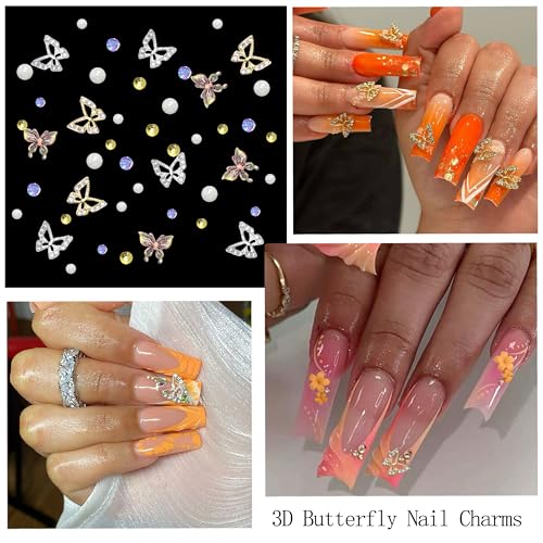 SEMATA 2 Box 3D Flower Nail Charms,Nail Gems Butterfly Heart Bow Flatback Pearl Nails Rhinestones Charms for Nails Art Jewels Design Decor(Colorful-05) — view 4