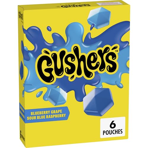 Gushers Fruit Flavored Snacks, Blueberry Grape, Sour Blue Raspberry, 6 Pouches, 4.8 oz