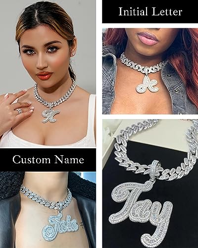 Lulu Mel 14k Gold Plated Name Necklace Personalized For Men Women, Iced Out Rappers Wear Hip Hop Nameplate Letter Pendant Charms Jewelry with Cuban Link Chain2