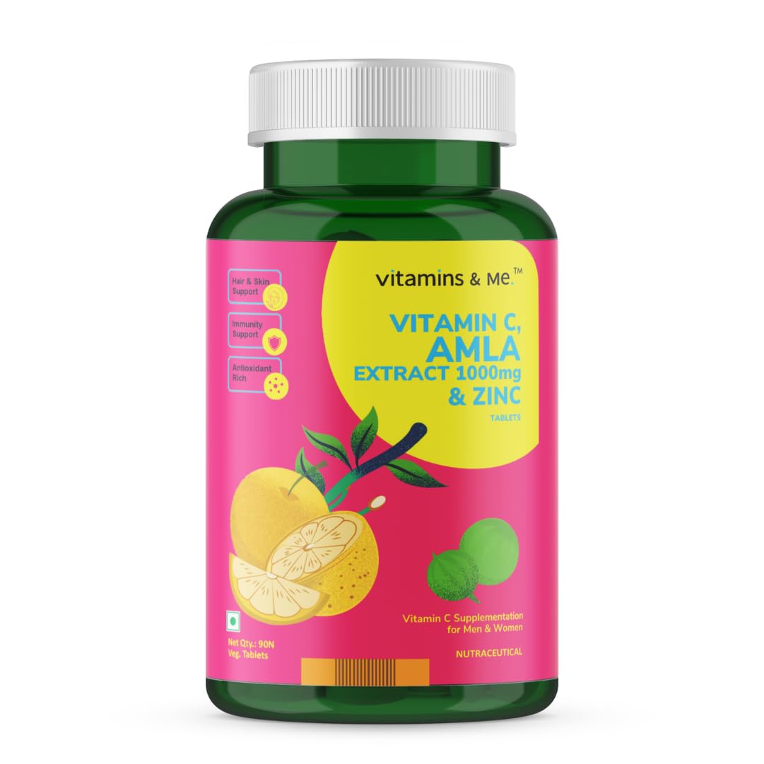 Vitamin C Tablets with Amla Extract 1000 mg and Zinc by Vitamins & Me - Immunity Support Glowing Skin Stronger Hair - Ideal Health Supplement for Men Women (90 Vegetarian Tablets) (B0C71L6727) Amazon Price History, Amazon Price Tracker