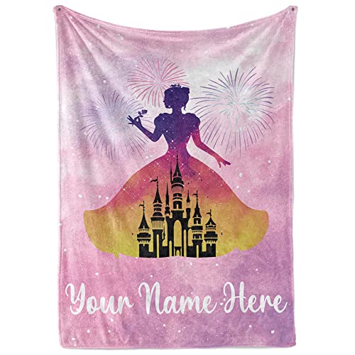 Personalized Princess Blanket for Girls - Ships Next Day, USA Made, Warm, Cozy, Soft Throw for Travel - Pink Room Decor - Plush Fleece or Sherpa Blanket with Custom Name (Fleece - 30x40)