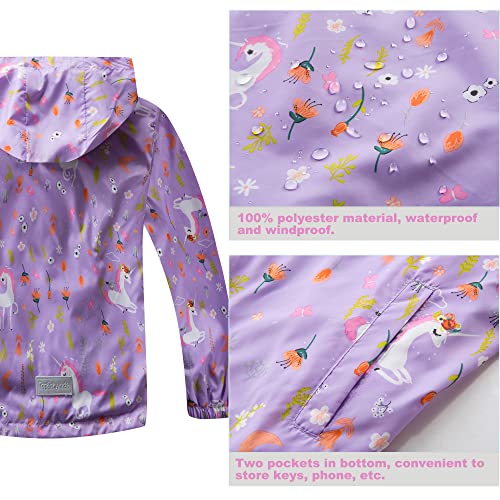Image of Girls Rain Jackets Waterproof Lightweight Hooded Cotton Kids Outdoor Raincoats Breathable Windbreakers 8-9 Years