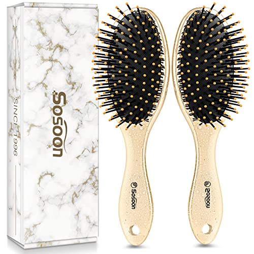 Sosoon Hair Brushes for Women Men Kids Thick Curly Wet Dry Hair, Smoothing Massaging Detangling Hairbrush Adds Shine and Improves Hair Texture (NylonNylon)