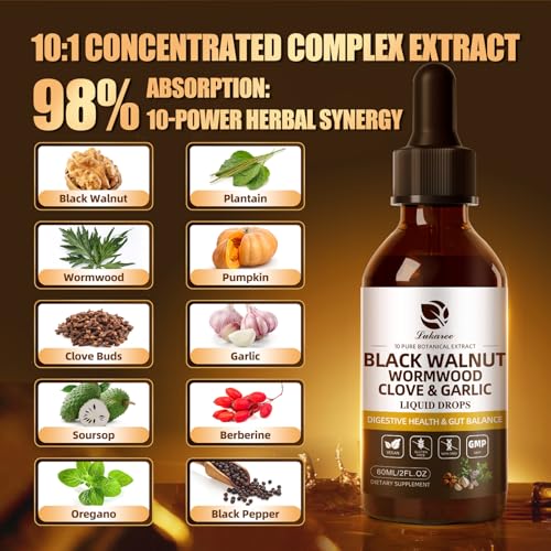 Image of Lukaree Wormwood Black Walnut Clove Cleanse for Humans Tincture - Rapid Gut Detox & Digestive Health with Garlic Pumpkin Seeds Soursop Oregano, 10:1 Ultra-Concentrated Liposomal Tech 98% Absorption