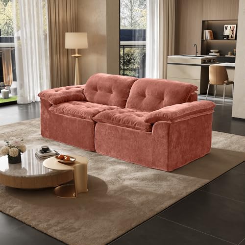 Image of Oversized Modular Sectional Sofa, Large Modern Boneless Couch with Seat Cushion, Chenille 2 Seat Sofa Set for Living Room, Apartments, No Assembly Required, Orange